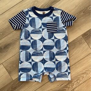 Tea Collection Navy and Light Blue Geometric Pattern Striped Baby 18-24M Romper